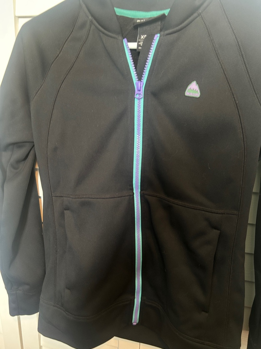 Black Hooded Jacket with Purple & Teal Trim